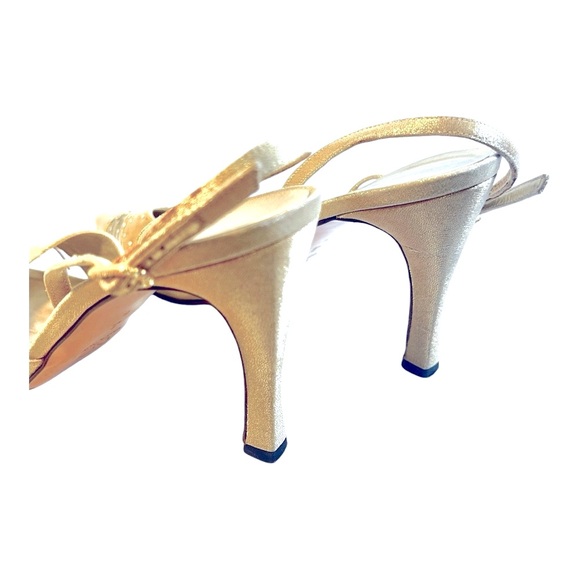 ST JOHN Beige Metallic Crystal Embellished Evening sling back Heels 8.5B - Picture 10 of 15